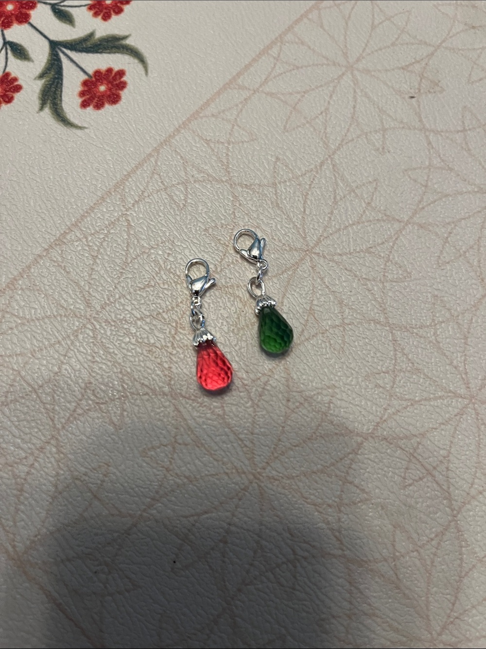 Origami Owl Pink and Green Faceted Teardrop Necklace Charms